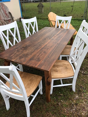 hand made wooden table and chairs