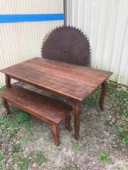 Dark Stained Table and Bench Set